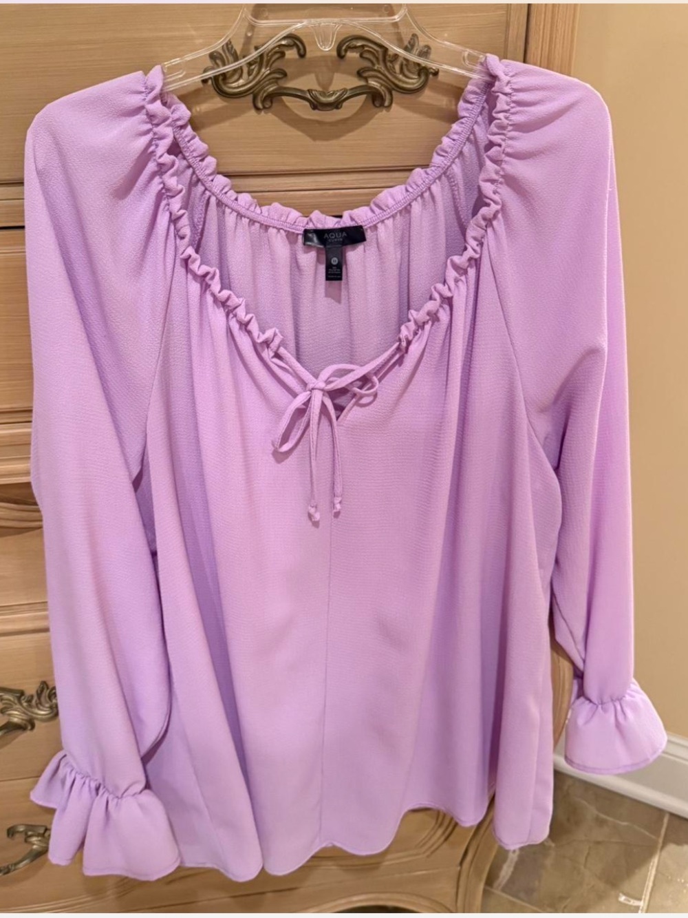 Aqua Lilac Ruffle-Trim Peasant Tunic